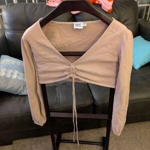 Princess Polly Light Beige Long Sleeve Crop Top